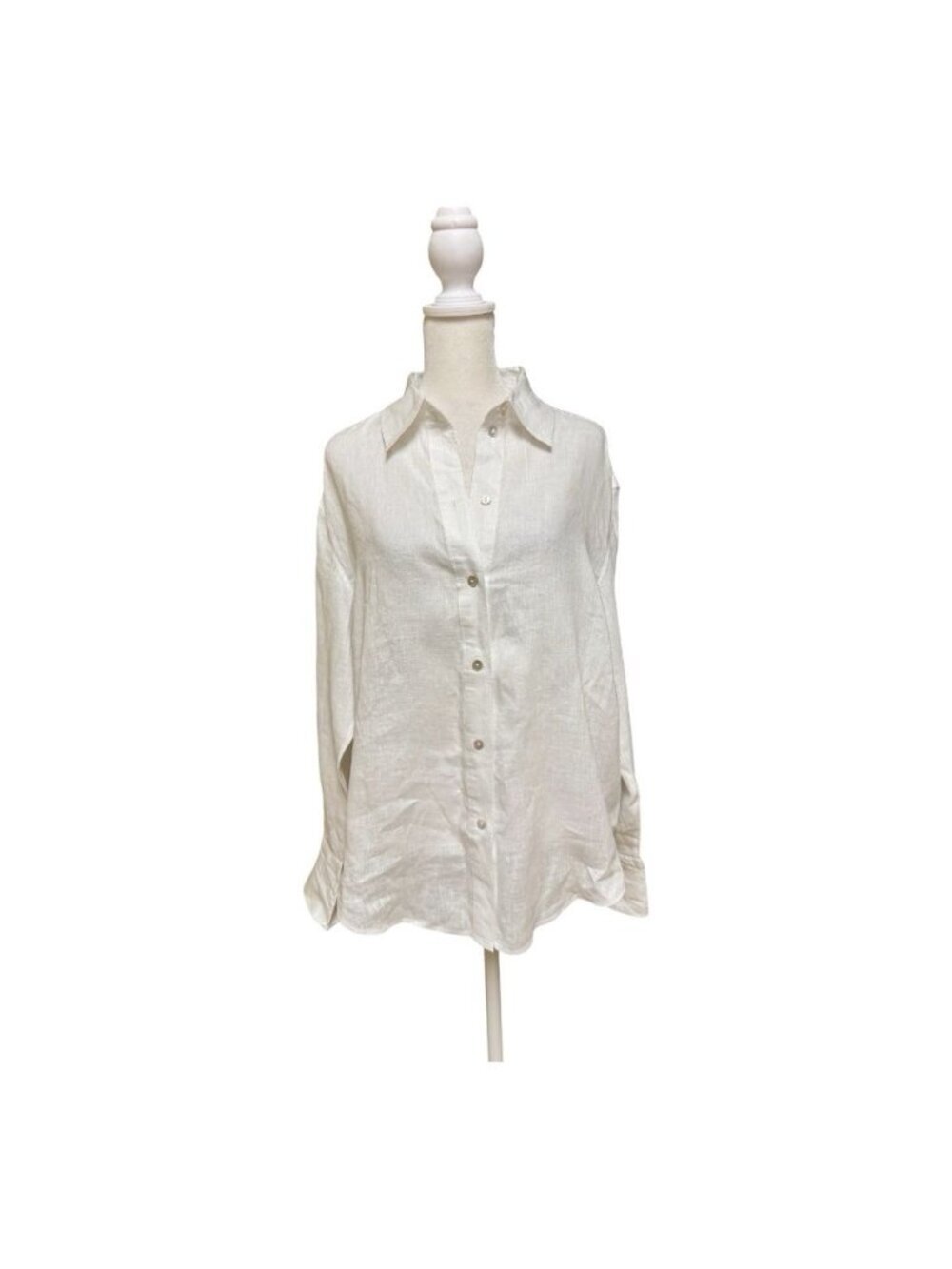 H&M 100% Linen Button Front Long Sleeve Shirt White Size Small